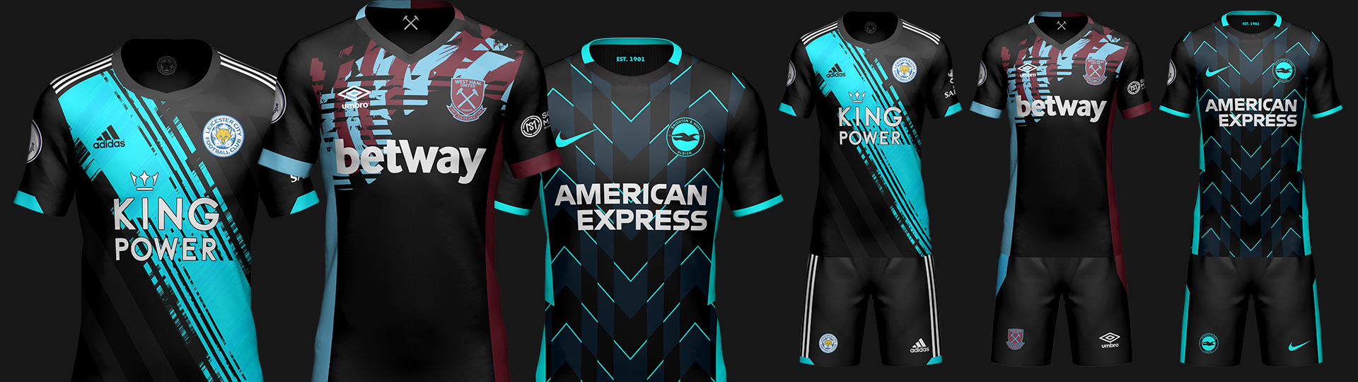 Leicester-WestHam-Brighton Leicester City Brighton West Hame concept kits